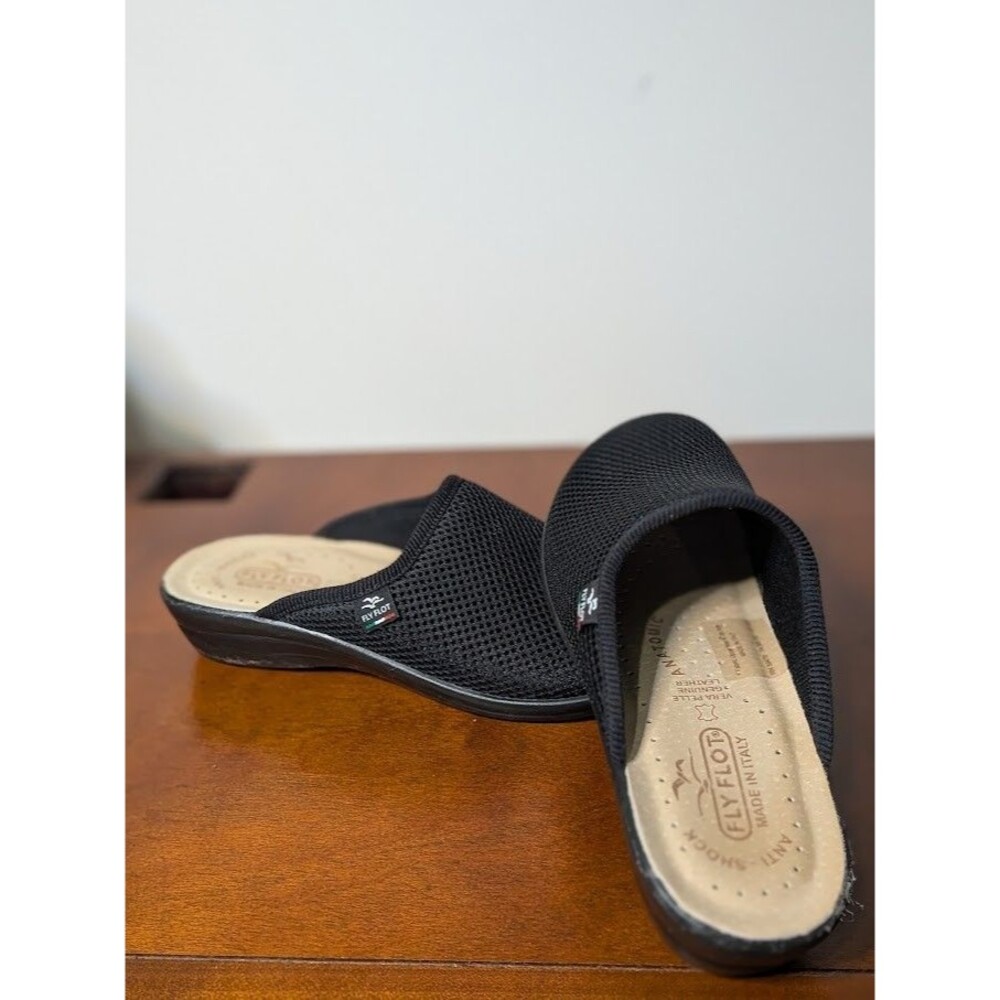 FLY FLOT Anatomic Black Mesh Clogs Sandals MADE IN ITALY Womens 37 US 6.5 RARE